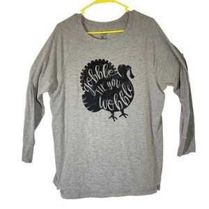 State of Mine women's M gobble till you wobble long sleeve Novelty gray t-shirt